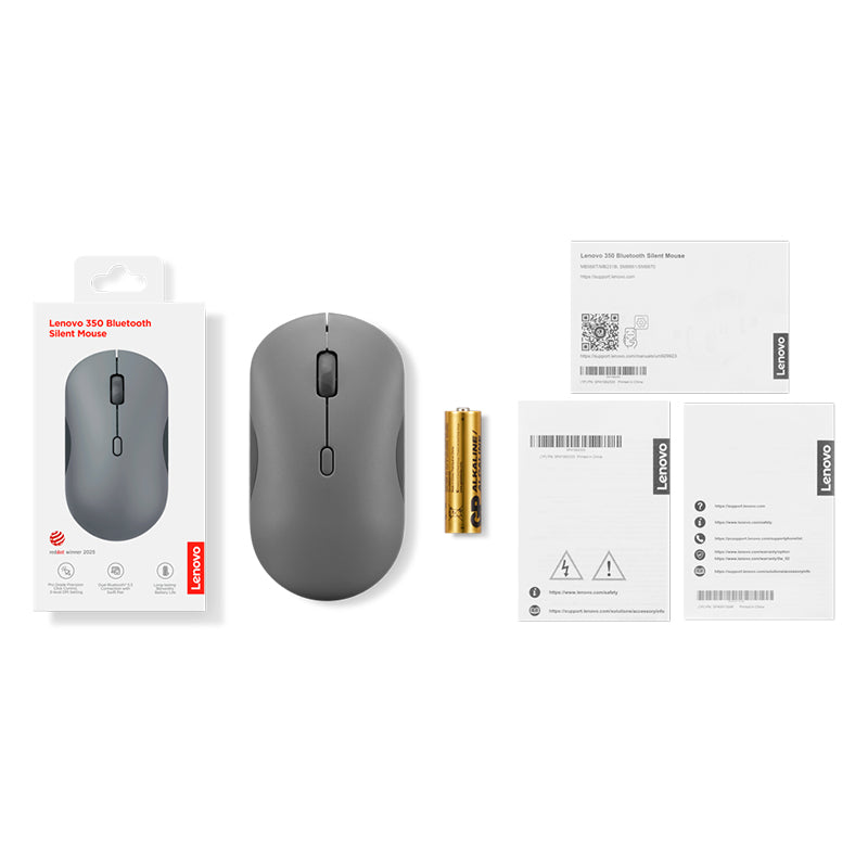 Mouse Lenovo 350 Silencioso, Interfaz Bluetooth, Color Luna Gris, Sin Batería El