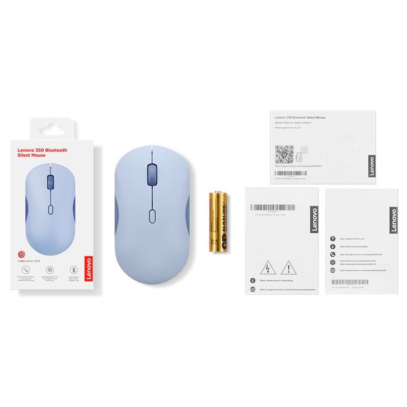 Mouse Lenovo 350 Silencioso, Interfaz Bluetooth, Color Uva Meta , Sin Batería El