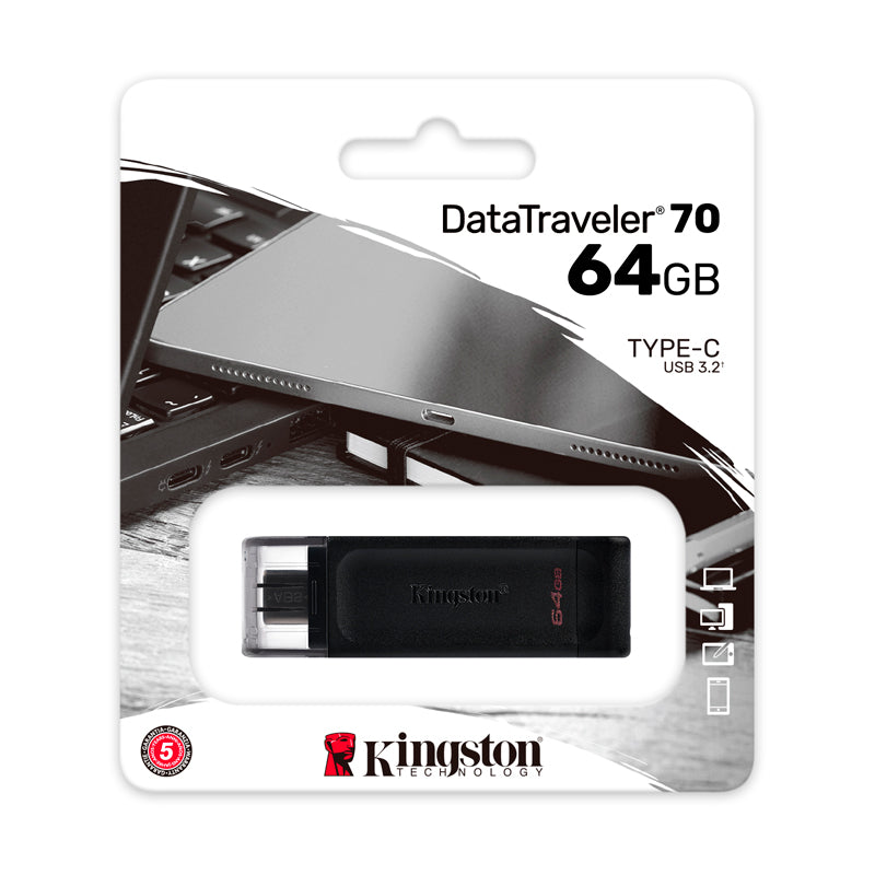 Memoria Flash Usb Kingston Datatraveler 70, 64gb,usb-c 3.2 Gen1, Presentación En Colg