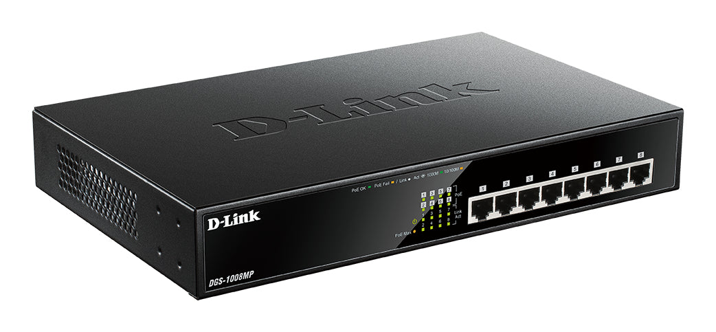 D-Link DGS-1008MP switch No administrado Gigabit Ethernet (10/100/1000) Energía sobre Ethernet (PoE) 1U Negro