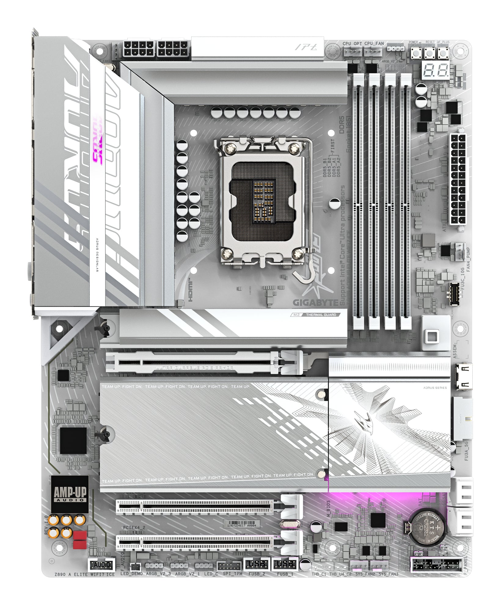 GIGABYTE Placa base Z890 AORUS ELITE WIFI7 ICE - Compatible con CPUs Intel Core Ultra (Serie 2), VRM de 16+1+2 fases, hasta 8800MHz DDR5 (OC), 1xPCIe 5.0 + 3xPCIe 4.0, Wi-Fi 7, LAN 2.5GbE, Thunderbolt 4