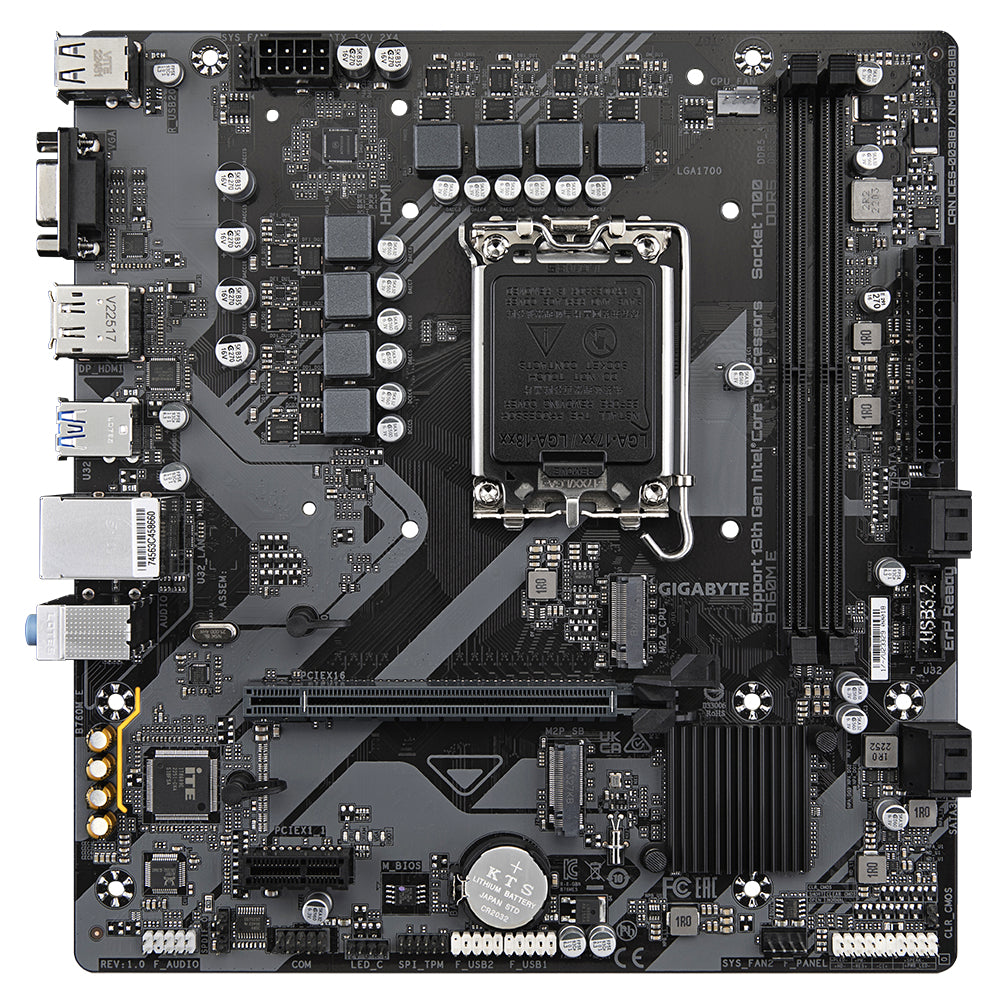 GIGABYTE B760M E Placa base - Compatible con procesadores Intel Core 14ª generación, VRM de 6+1+1 fases, hasta 7200 MHz DDR5 (OC), 2xPCIe 4.0 M.2, LAN 1 GbE, USB 3.2 Gen 1