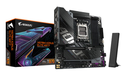 GIGABYTE X870M AORUS ELITE WIFI7 Placa Base – Compatible con procesadores AMD Ryzen 9000, VRM digital de 14+2+2 fases, hasta 8200 MHz DDR5 (OC), 1 x PCIe 5.0 + 1 x PCIe 4.0, Wi-Fi 7, LAN 2.5 GbE, USB 4