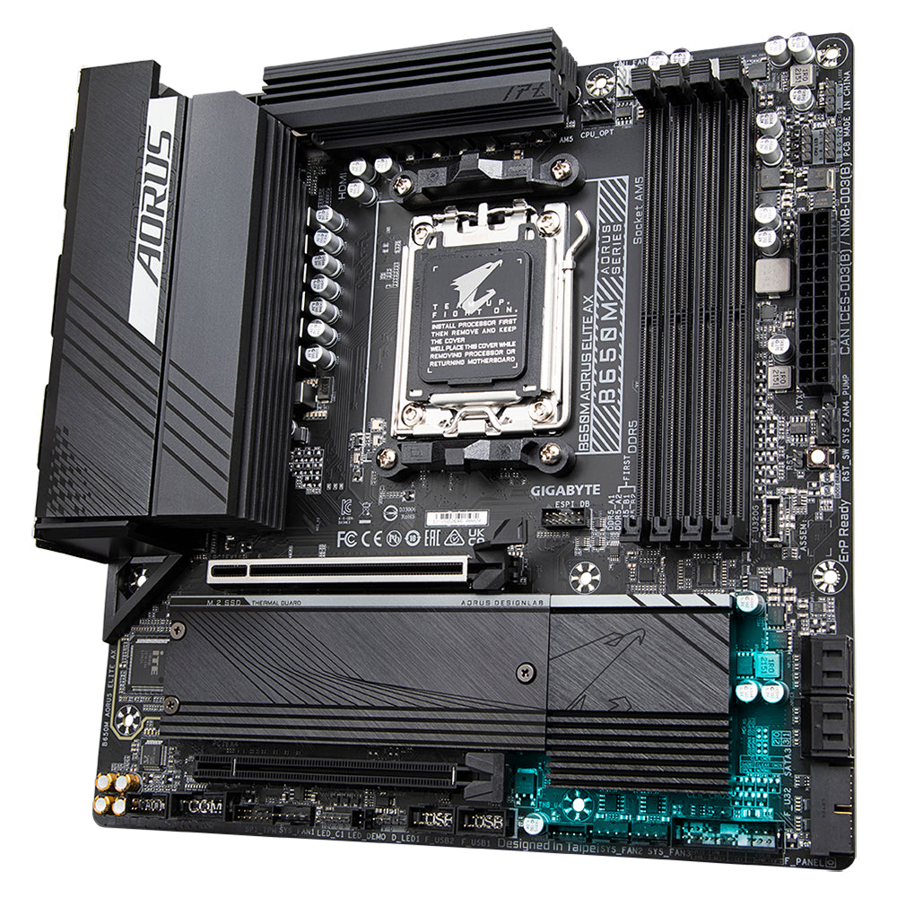GIGABYTE B650M AORUS ELITE AX Placa base - AMD Ryzen serie 9000, VRM de 12+2+1 fases, hasta 8000 MHz DDR5 (OC), 1xPCIe 5.0 + 1xPCIe 4.0 M.2, LAN 2,5 GbE, WIFI 6E, USB 3.2 Gen 2