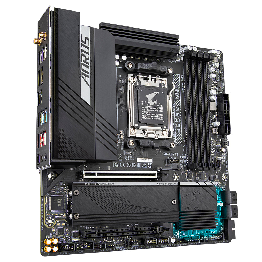 GIGABYTE B650M AORUS ELITE AX Placa base - AMD Ryzen serie 9000, VRM de 12+2+1 fases, hasta 8000 MHz DDR5 (OC), 1xPCIe 5.0 + 1xPCIe 4.0 M.2, LAN 2,5 GbE, WIFI 6E, USB 3.2 Gen 2