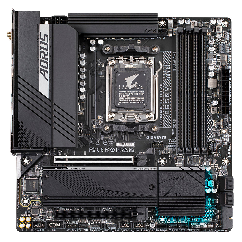 GIGABYTE B650M AORUS ELITE AX Placa base - AMD Ryzen serie 9000, VRM de 12+2+1 fases, hasta 8000 MHz DDR5 (OC), 1xPCIe 5.0 + 1xPCIe 4.0 M.2, LAN 2,5 GbE, WIFI 6E, USB 3.2 Gen 2