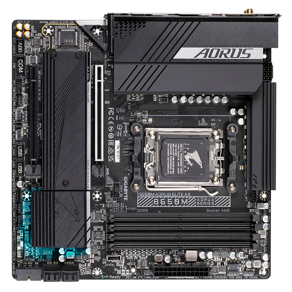 GIGABYTE B650M AORUS ELITE AX Placa base - AMD Ryzen serie 9000, VRM de 12+2+1 fases, hasta 8000 MHz DDR5 (OC), 1xPCIe 5.0 + 1xPCIe 4.0 M.2, LAN 2,5 GbE, WIFI 6E, USB 3.2 Gen 2