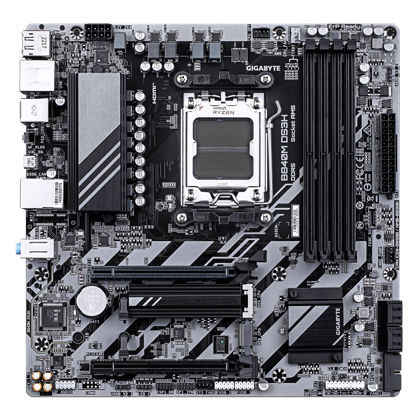 GIGABYTE B840M DS3H Placa base - Procesadores AMD Ryzen 9000, VRM de 8+2+2 fases, hasta 8200 MHz DDR5, 2xPCIe 4.0 M.2, LAN 2.5GbE, USB 3.2 Gen 1