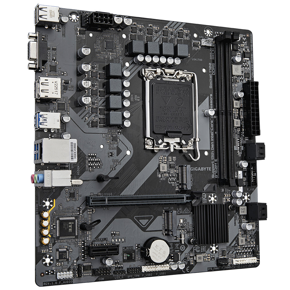 GIGABYTE B760M E Placa base - Compatible con procesadores Intel Core 14ª generación, VRM de 6+1+1 fases, hasta 7200 MHz DDR5 (OC), 2xPCIe 4.0 M.2, LAN 1 GbE, USB 3.2 Gen 1