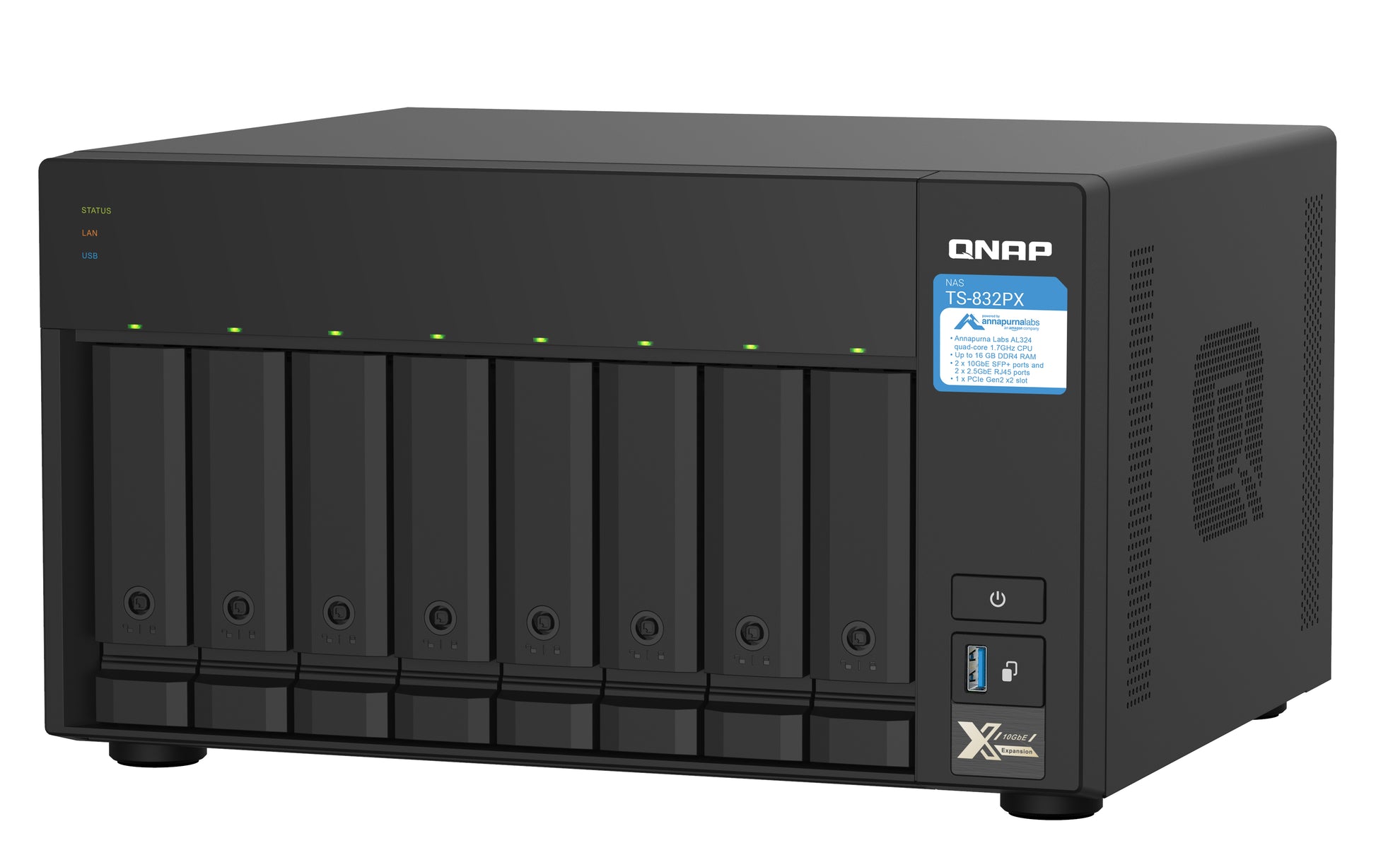 QNAP TS-832PX NAS Torre Annapurna Labs AL324 4 GB DDR4 0 TB QNAP Turbo System Aluminio, Negro