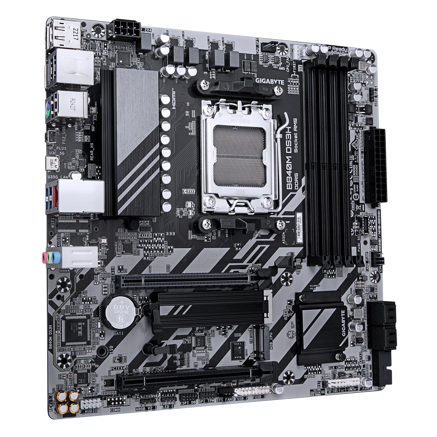 GIGABYTE B840M DS3H Placa base - Procesadores AMD Ryzen 9000, VRM de 8+2+2 fases, hasta 8200 MHz DDR5, 2xPCIe 4.0 M.2, LAN 2.5GbE, USB 3.2 Gen 1