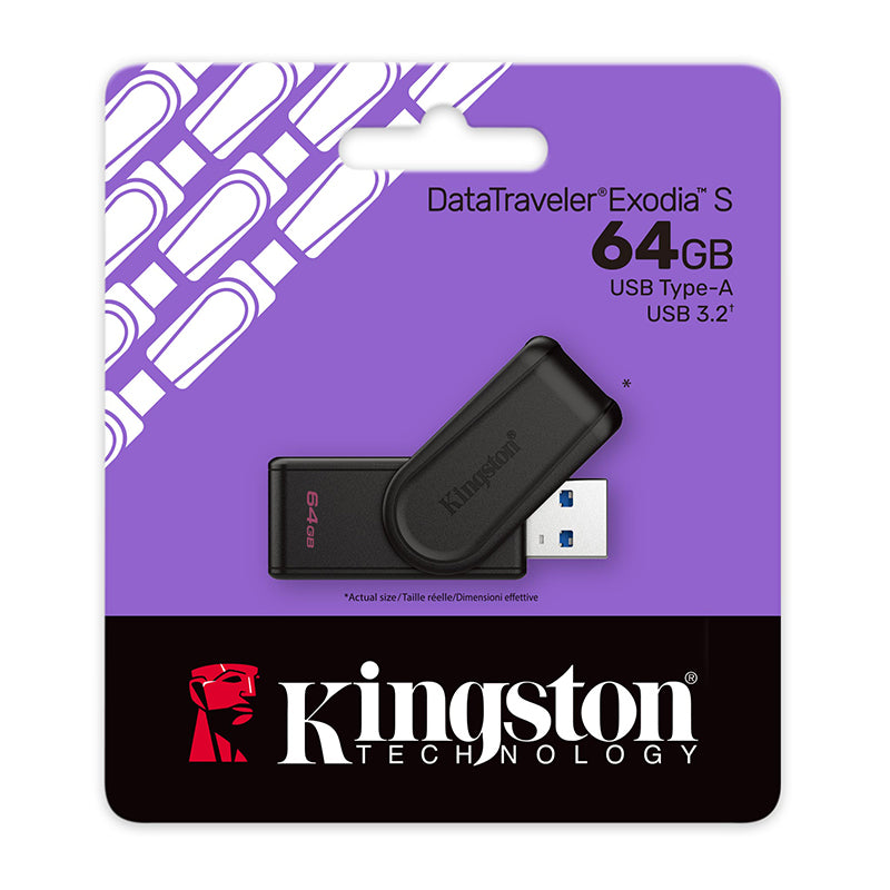 Memoria Flash Usb Kingston Datatraveler Exodia S,64gb, Interfaz: Usb 3.2 Gen 1, Negro