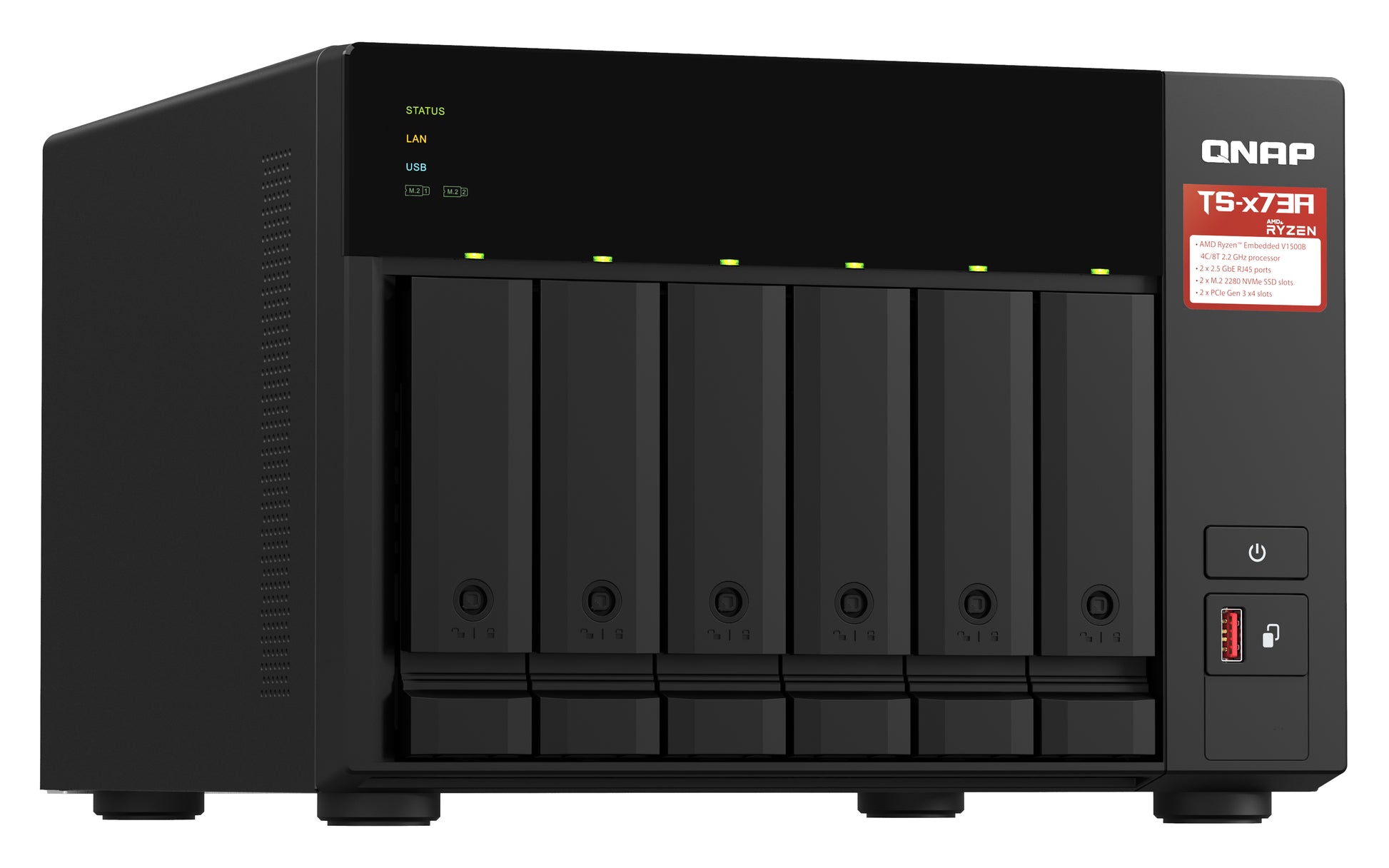 QNAP TS-673A NAS Torre Ryzen Embedded V1500B 8 GB DDR4 0 TB QNAP Turbo System Antracita