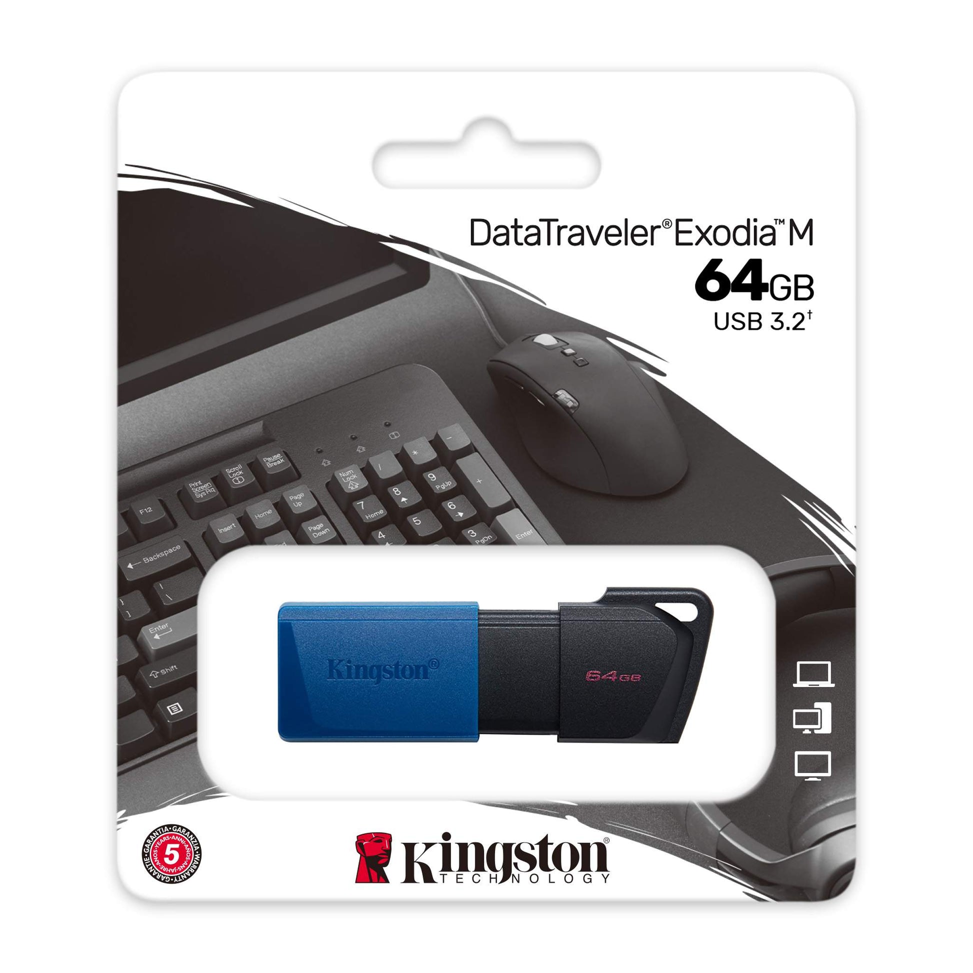 Memoria Flash Usb Kingston Datatraveler Exodia M,64gb, Usb 3.2 Gen 1, Azul Presen