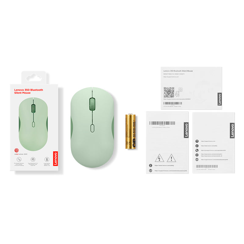 Mouse Lenovo 350 Silencioso, Interfaz Bluetooth, Color Verde Musgo, Sin Batería E