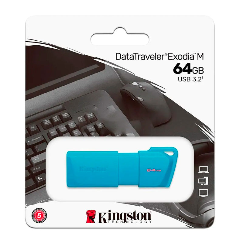 Memoria Flash Usb Datatraveler Exodia M, 64gb Usb3.2 Gen 1 (tipo-a) Neon Aqua Blue (a