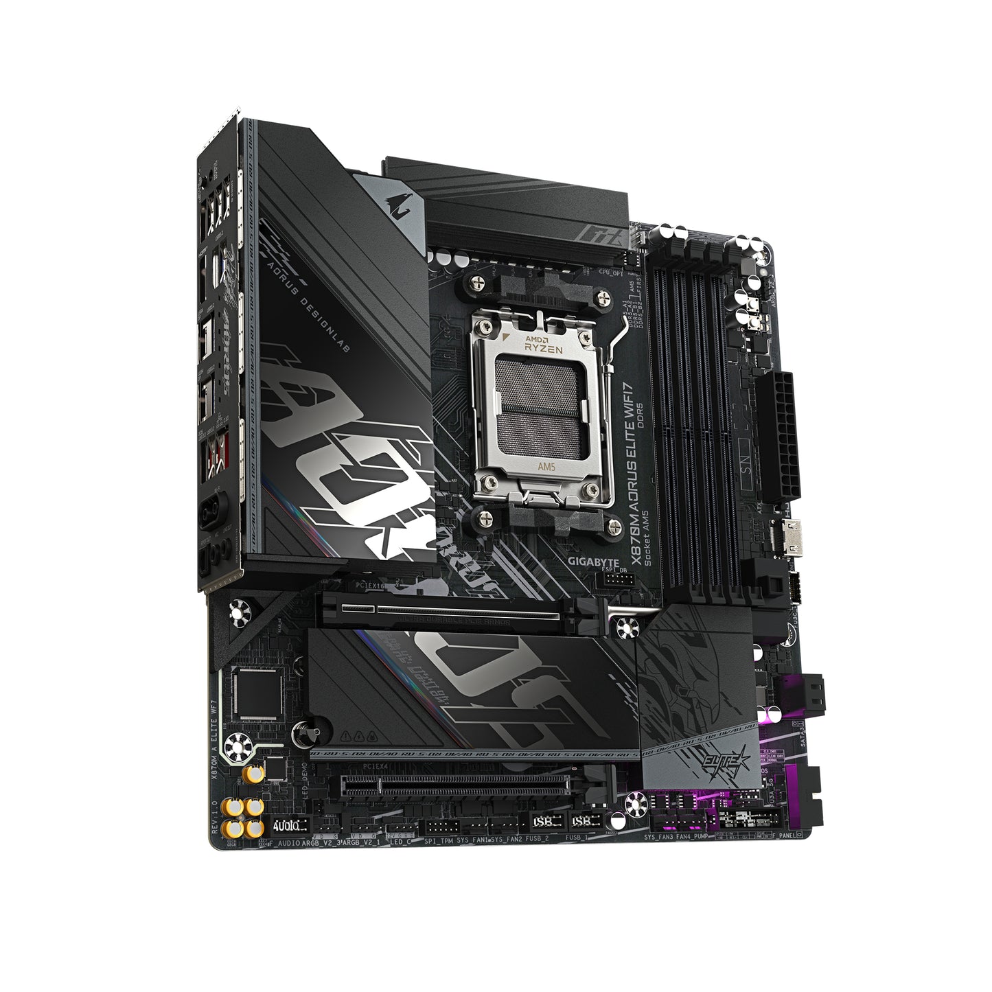 GIGABYTE X870M AORUS ELITE WIFI7 Placa Base – Compatible con procesadores AMD Ryzen 9000, VRM digital de 14+2+2 fases, hasta 8200 MHz DDR5 (OC), 1 x PCIe 5.0 + 1 x PCIe 4.0, Wi-Fi 7, LAN 2.5 GbE, USB 4