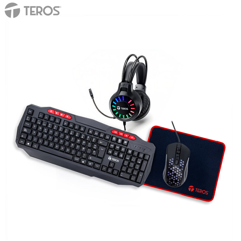 Kit 4 En 1 Teclado + Mouse + Auriculares + Mousepad Teros Te-5014s Completa Tu Se