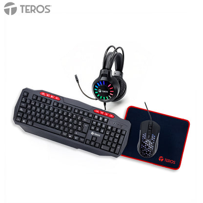 Kit 4 En 1 Teclado + Mouse + Auriculares + Mousepad Teros Te-5014s Completa Tu Se