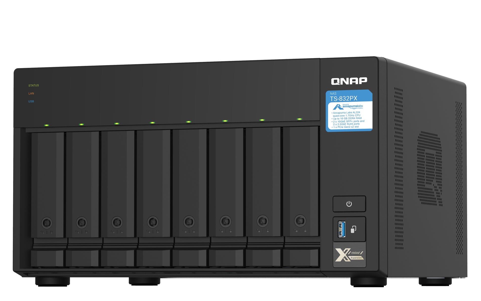 QNAP TS-832PX NAS Torre Annapurna Labs AL324 4 GB DDR4 0 TB QNAP Turbo System Aluminio, Negro