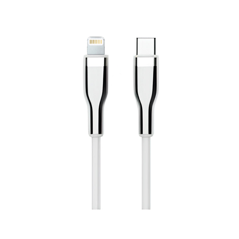 Cable Usb Teros Te-70212w, Tipo C A Lightning, 3a, 20w Máx, Blanco Y Plateado Con