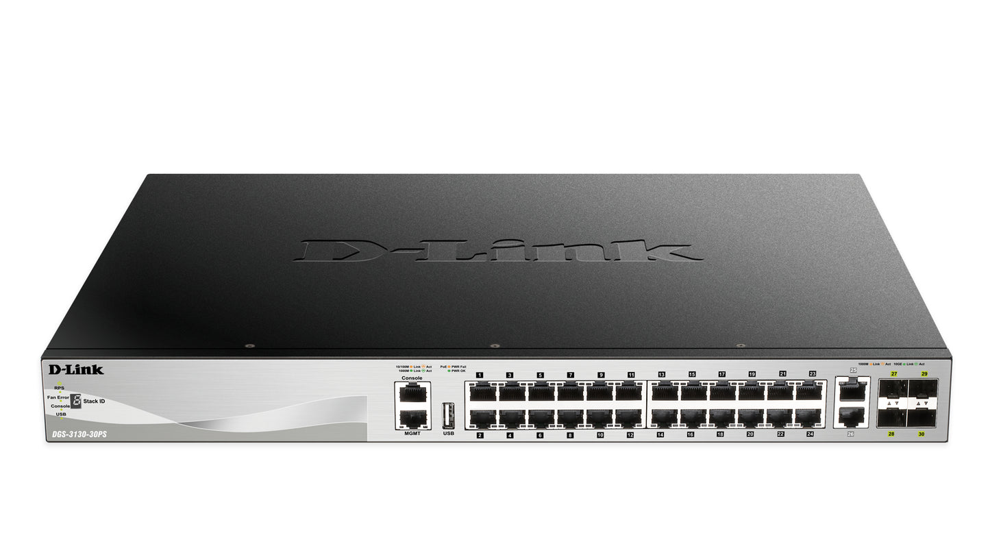 D-Link DGS-3130-30PS Gestionado L3 Gigabit Ethernet (10/100/1000) Energía sobre Ethernet (PoE) Negro, Gris