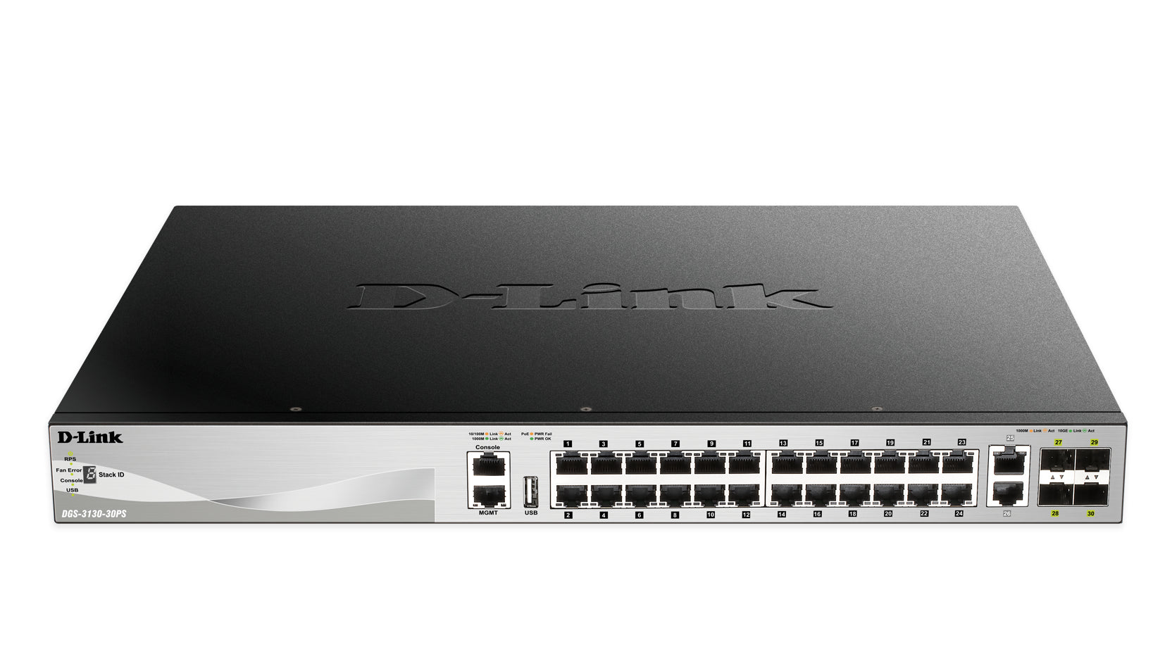 D-Link DGS-3130-30PS Gestionado L3 Gigabit Ethernet (10/100/1000) Energía sobre Ethernet (PoE) Negro, Gris
