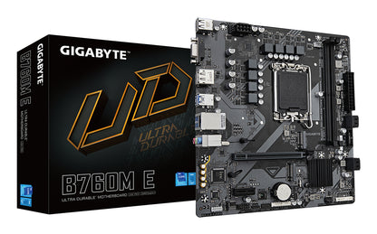 GIGABYTE B760M E Placa base - Compatible con procesadores Intel Core 14ª generación, VRM de 6+1+1 fases, hasta 7200 MHz DDR5 (OC), 2xPCIe 4.0 M.2, LAN 1 GbE, USB 3.2 Gen 1