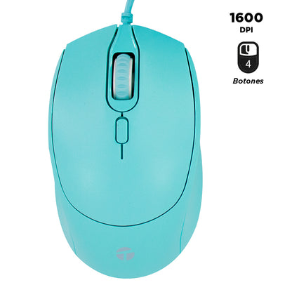 Mouse Óptico Teros Te-1227s, 800-1200-1600 Dpi, Usb, 4 Botones, Color Verde Disfr