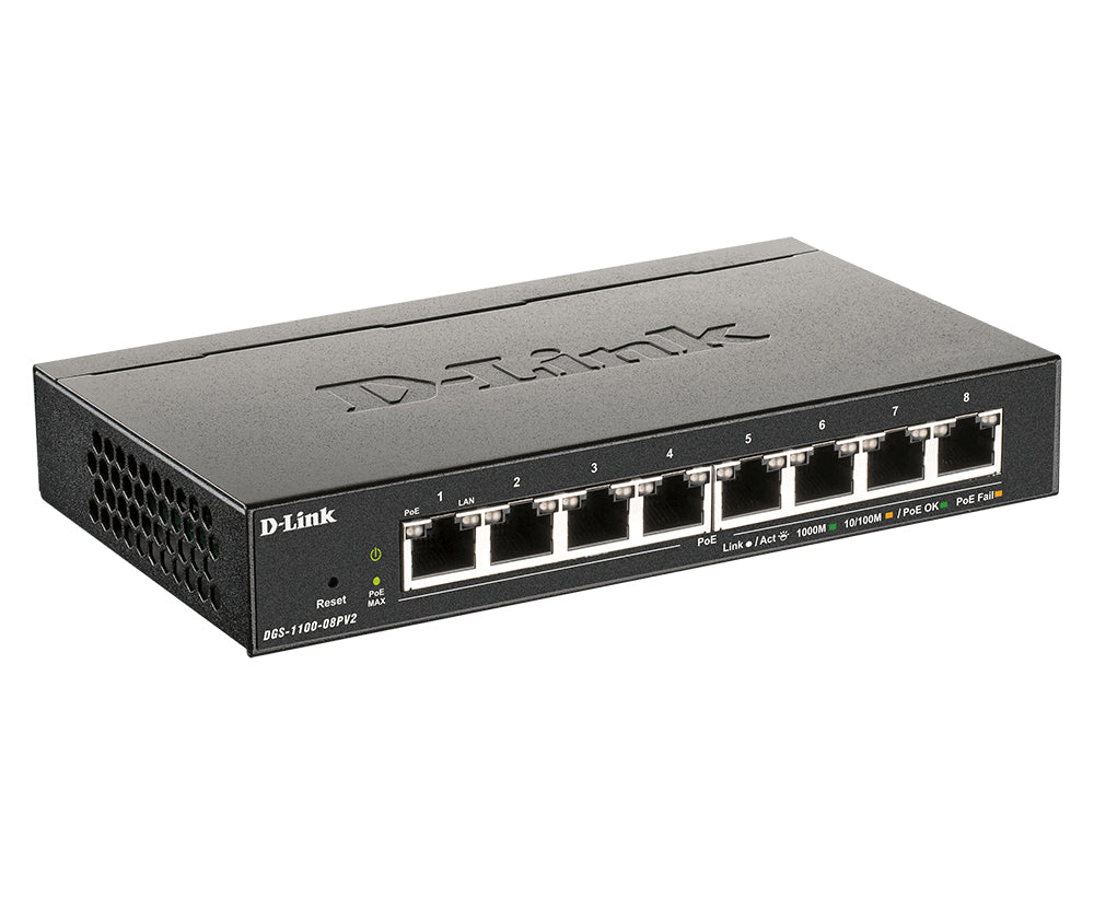 D-Link DGS-1100-08PV2/B Gestionado L2/L3 Gigabit Ethernet (10/100/1000) Energía sobre Ethernet (PoE) Negro