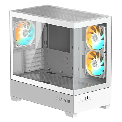 GIGABYTE C201 PANORAMIC ICE Caja para PC – Torre media, m-ATX, compatible con radiador de 360 mm, 3 ventiladores preinstalados, USB 3.0, compatible con RGB Fusion