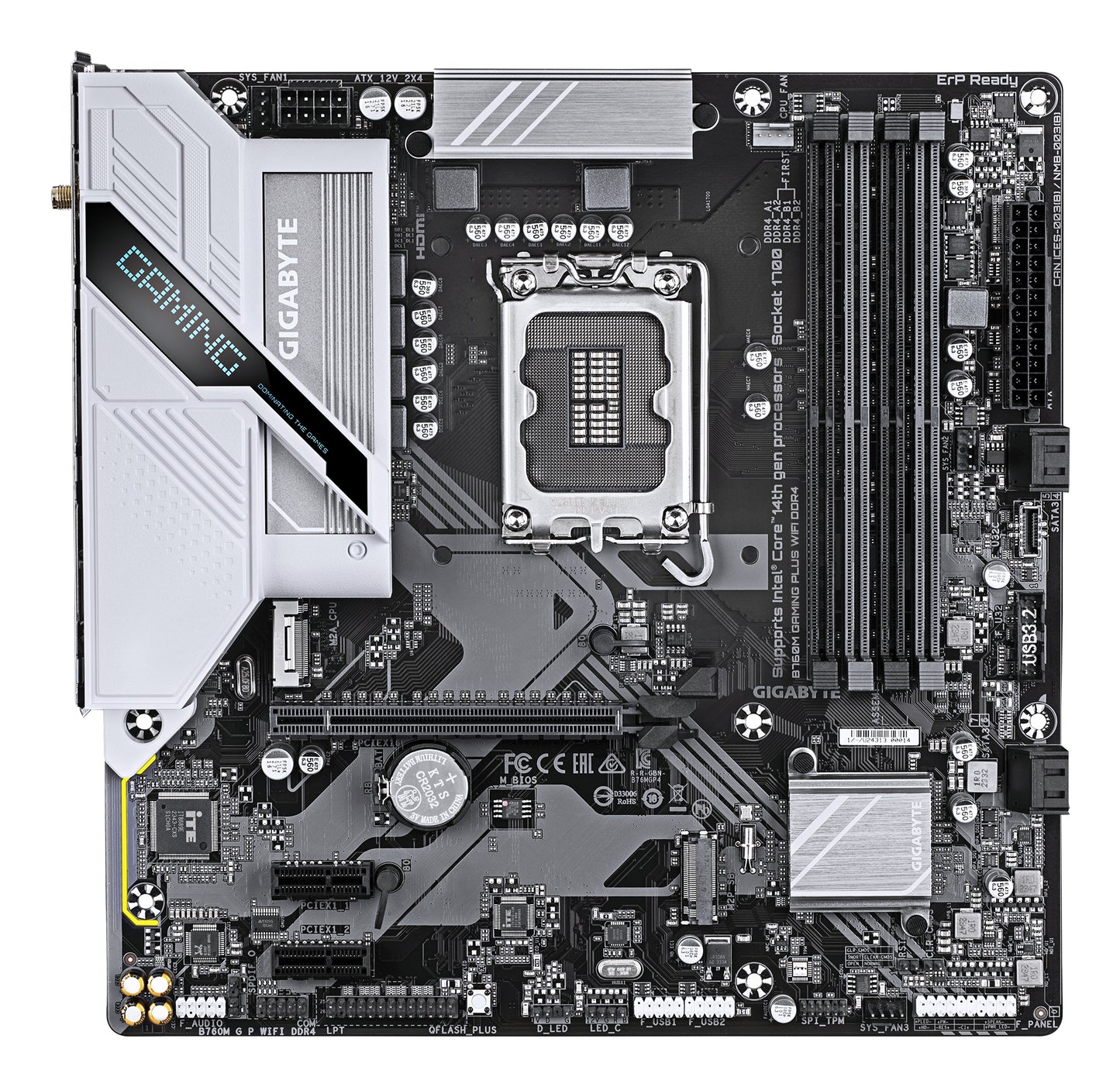 GIGABYTE B760M GAMING PLUS WIFI DDR4 Placa base - Compatible con procesadores Intel Core de 14ª generación, VRM de 4+1+1 fases, hasta 5333 MHz DDR4 (OC), 2xPCIe 4.0 M.2, Wi-Fi 6, LAN 1 GbE, USB 3.2 Gen 1