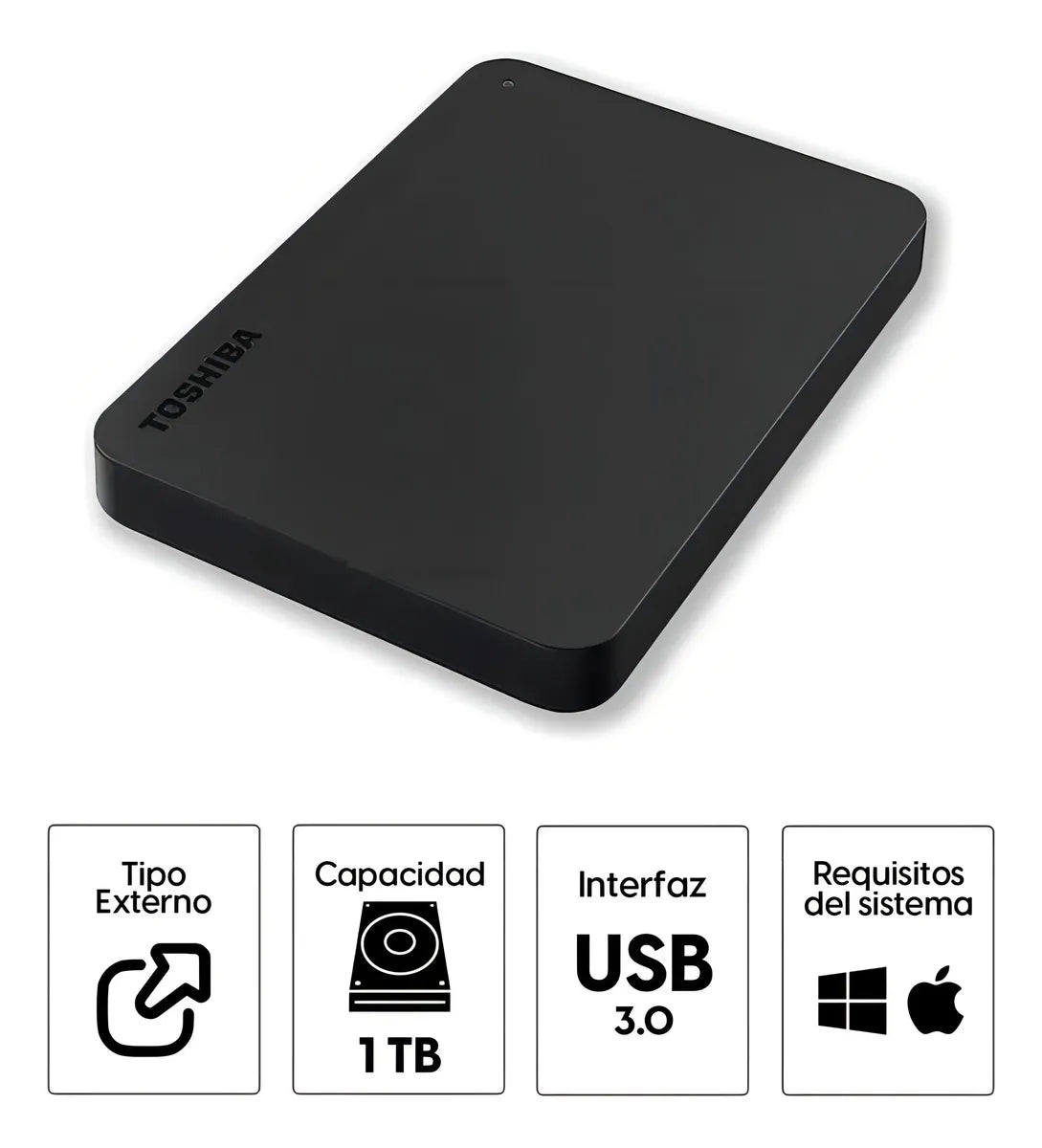 Disco Duro Externo Toshiba Canvio Basics, 1 Tb, Usb 3.0, 2.5, Negro. 