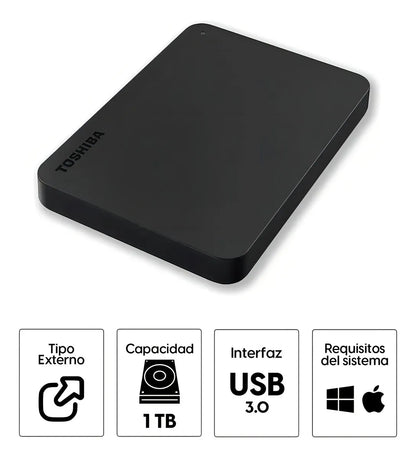 Disco Duro Externo Toshiba Canvio Basics, 1 Tb, Usb 3.0, 2.5, Negro. 