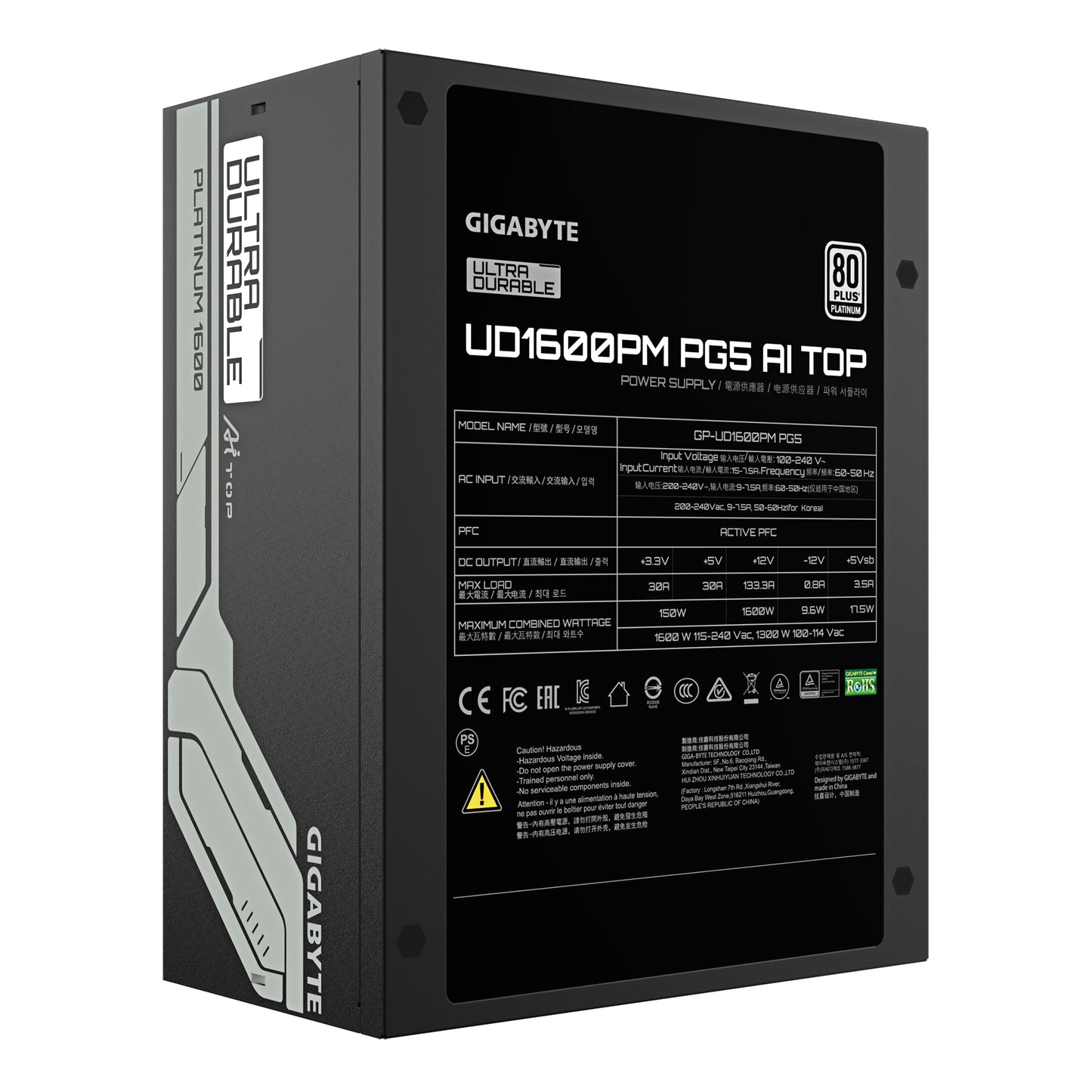GIGABYTE UD1600PM PG5 AI TOP unidad de fuente de alimentación 1600 W 20+4 pin ATX ATX Negro