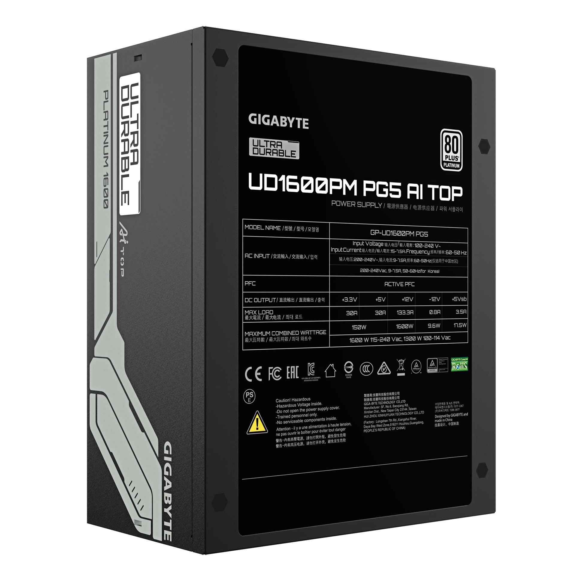 GIGABYTE UD1600PM PG5 AI TOP unidad de fuente de alimentación 1600 W 20+4 pin ATX ATX Negro