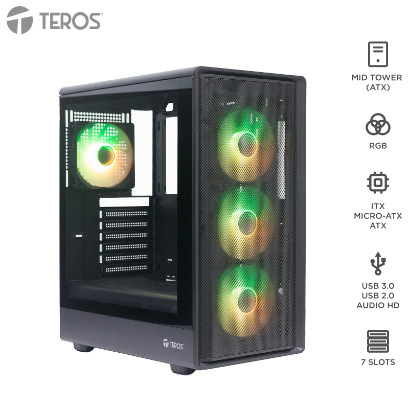 Case Sin Fuente Gamer Teros Te-1323g, Midtower, Atx / Micro-atx / Itx, Usb-a, Audio[@