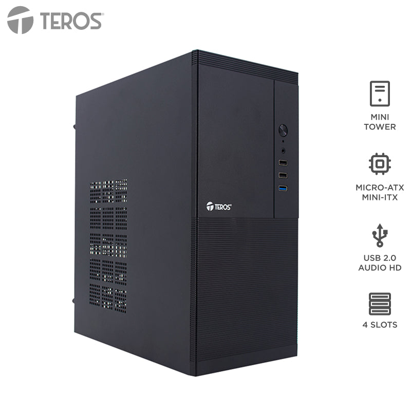 Case Con Fuente Teros Te-1033s, Mini Tower, Micro-atx / Mini-itx, Usb-a, Audio, 250w[