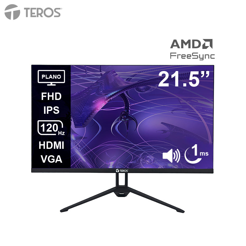 Monitor Plano Teros Te-2133s, 21.5 Fhd Ips, 120hz, 1ms, Hdmi, Vga, Audio Out, Parlan