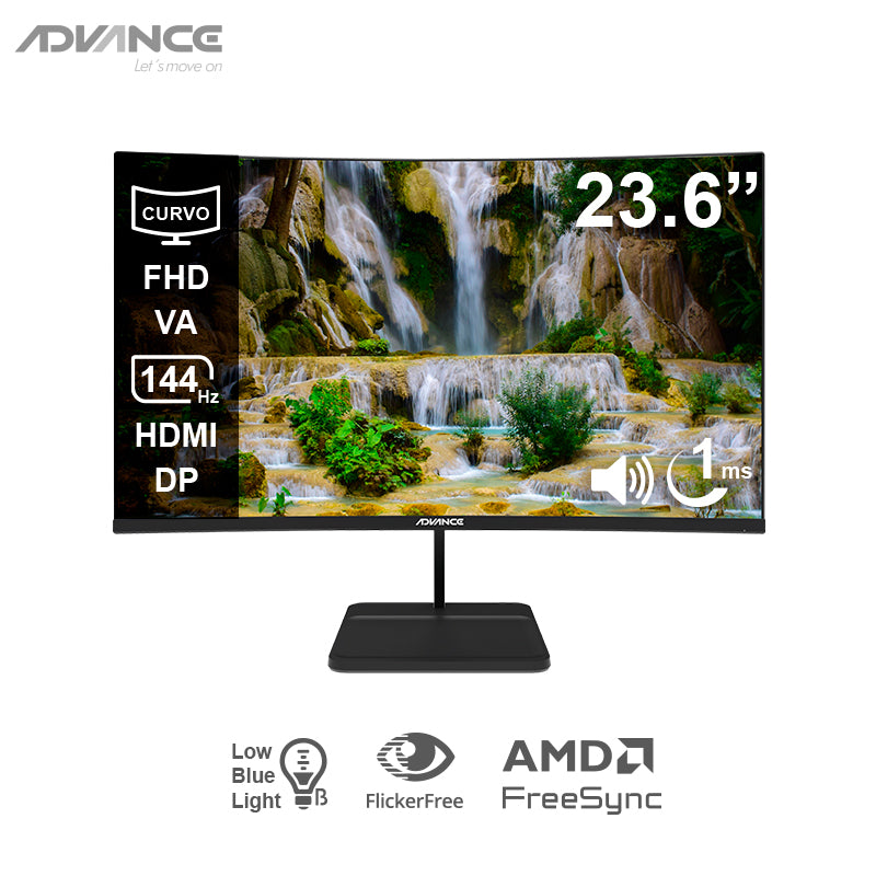 Monitor Curvo Advance Adv-2456s, 23.6 Fhd Va, 144hz, 1ms, Hdmi, Dp, Audio Out, Parla