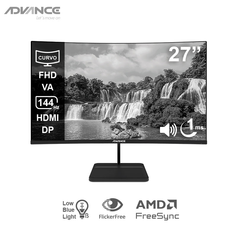 Monitor Curvo Advance Adv-2752s, 27 Fhd Va, 144hz, 1ms, Hdmi, Dp, Audio Out, Parlant