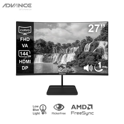 Monitor Curvo Advance Adv-2752s, 27 Fhd Va, 144hz, 1ms, Hdmi, Dp, Audio Out, Parlant