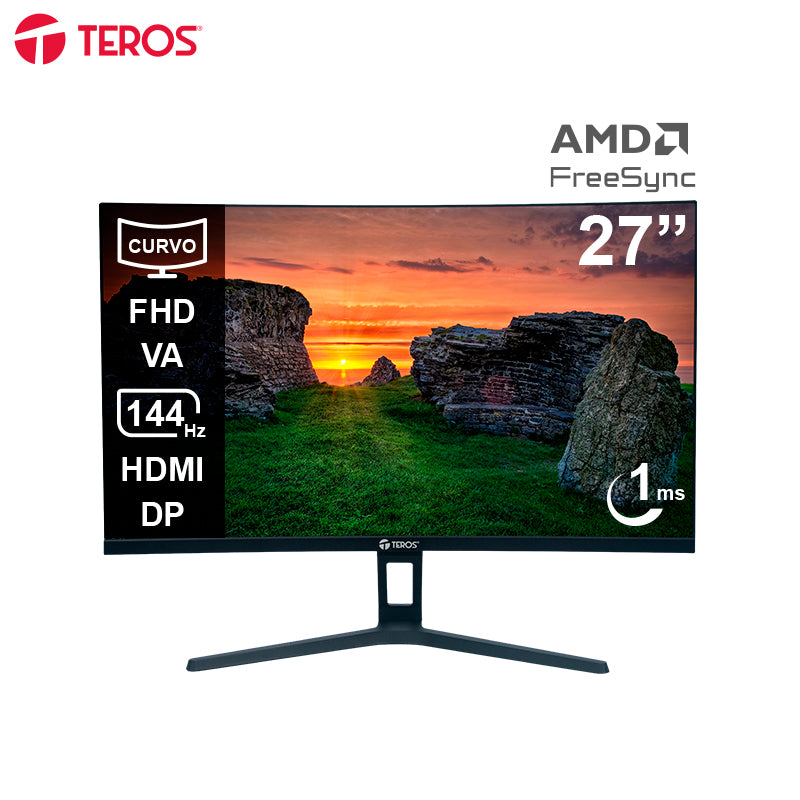 Monitor Curvo Teros Te-2734s, 27 Fhd Va, 144hz, 1ms, Hdmi, Dp, Audio Out Lleva T