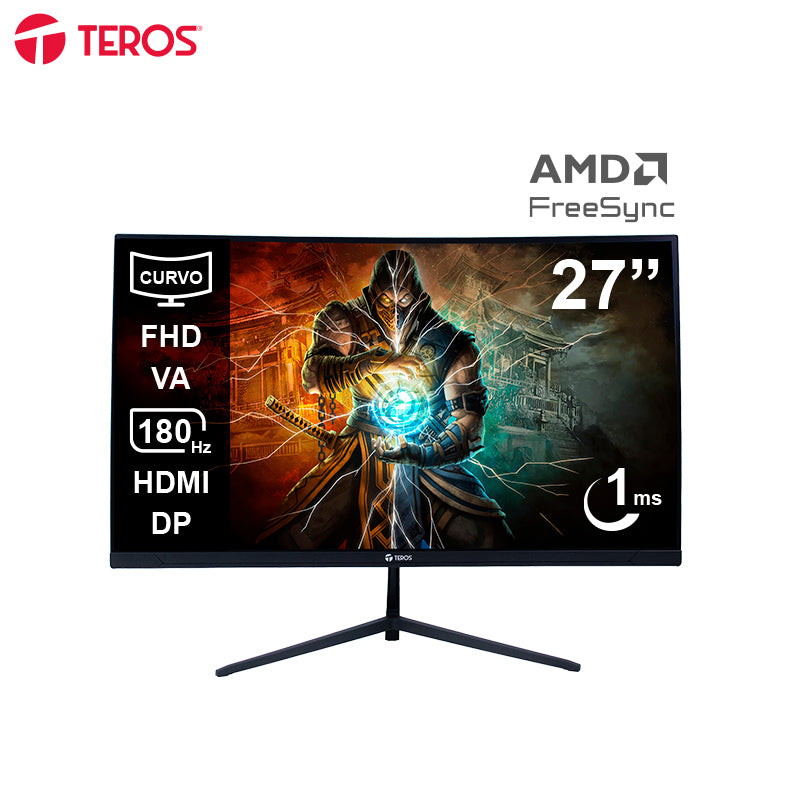 Monitor Curvo Gaming Teros Te-2787g, 27 Fhd Va, 180hz, 1ms, Hdmi, Dp, Audio Out 