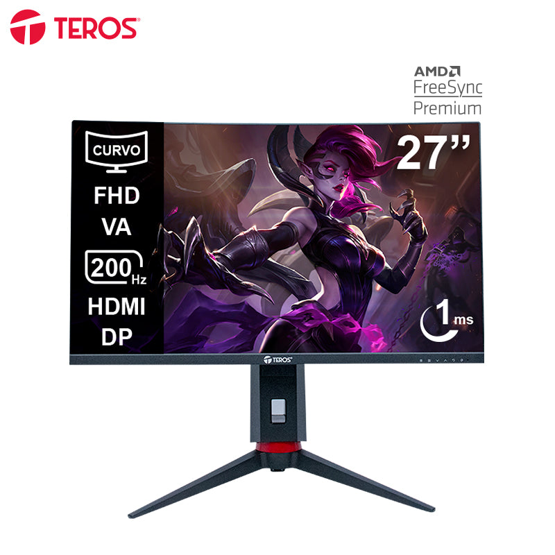 Monitor Curvo Gaming Teros Te-2788g, 27 Fhd Va, 200hz, 1ms, Hdmi, Dp, Audio Out 