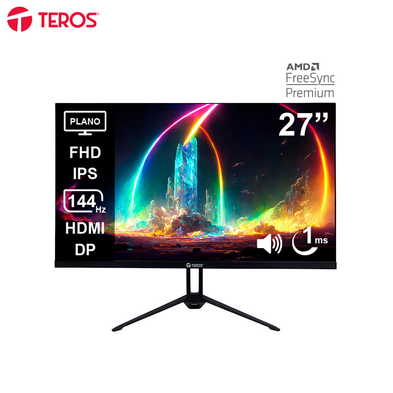 Monitor Plano Teros Te-2714s, 27 Fhd Ips, 144hz,1ms, Hdmi, Dp, Audio Out, Parlantes[
