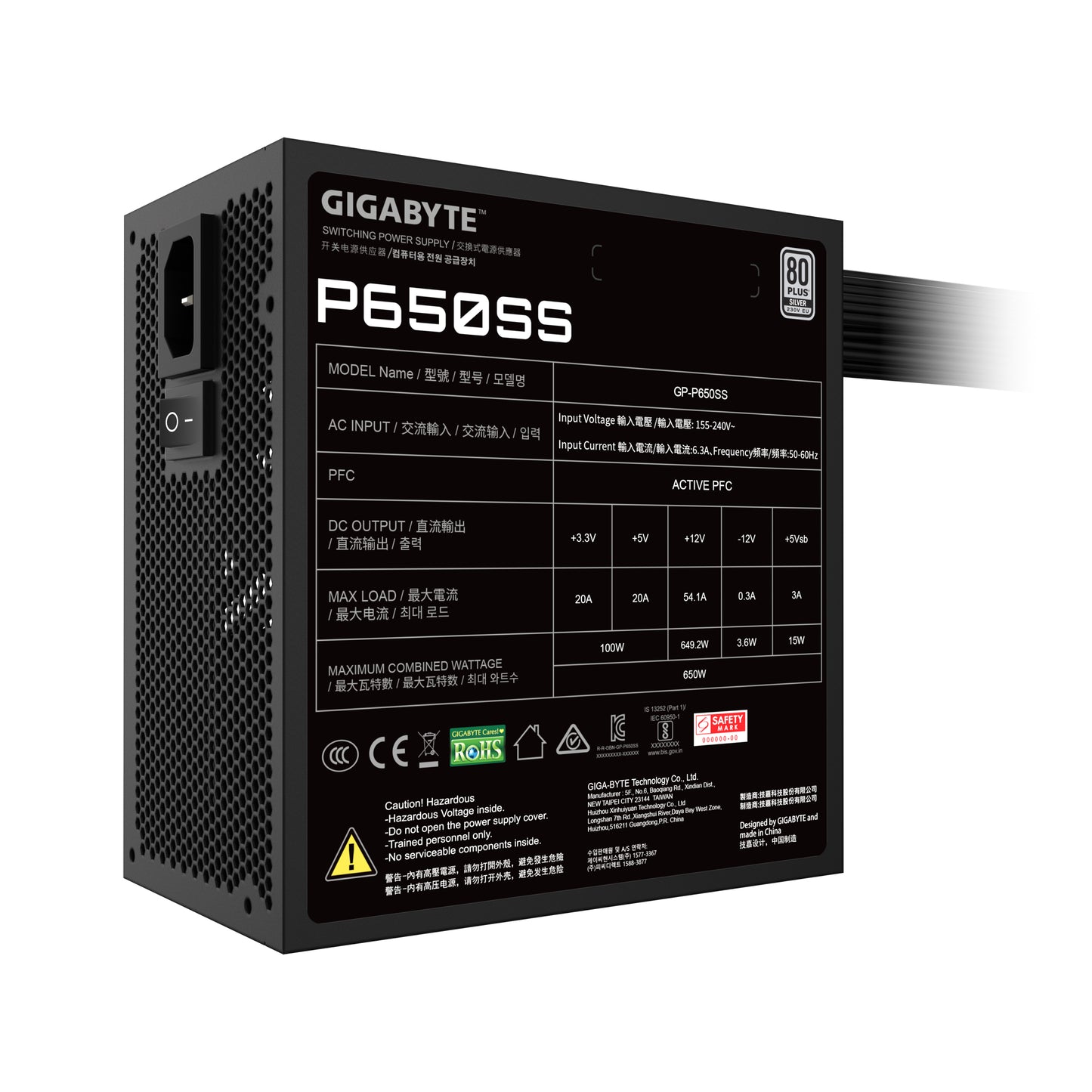 GIGABYTE P650SS unidad de fuente de alimentación 650 W 20+4 pin ATX ATX Negro