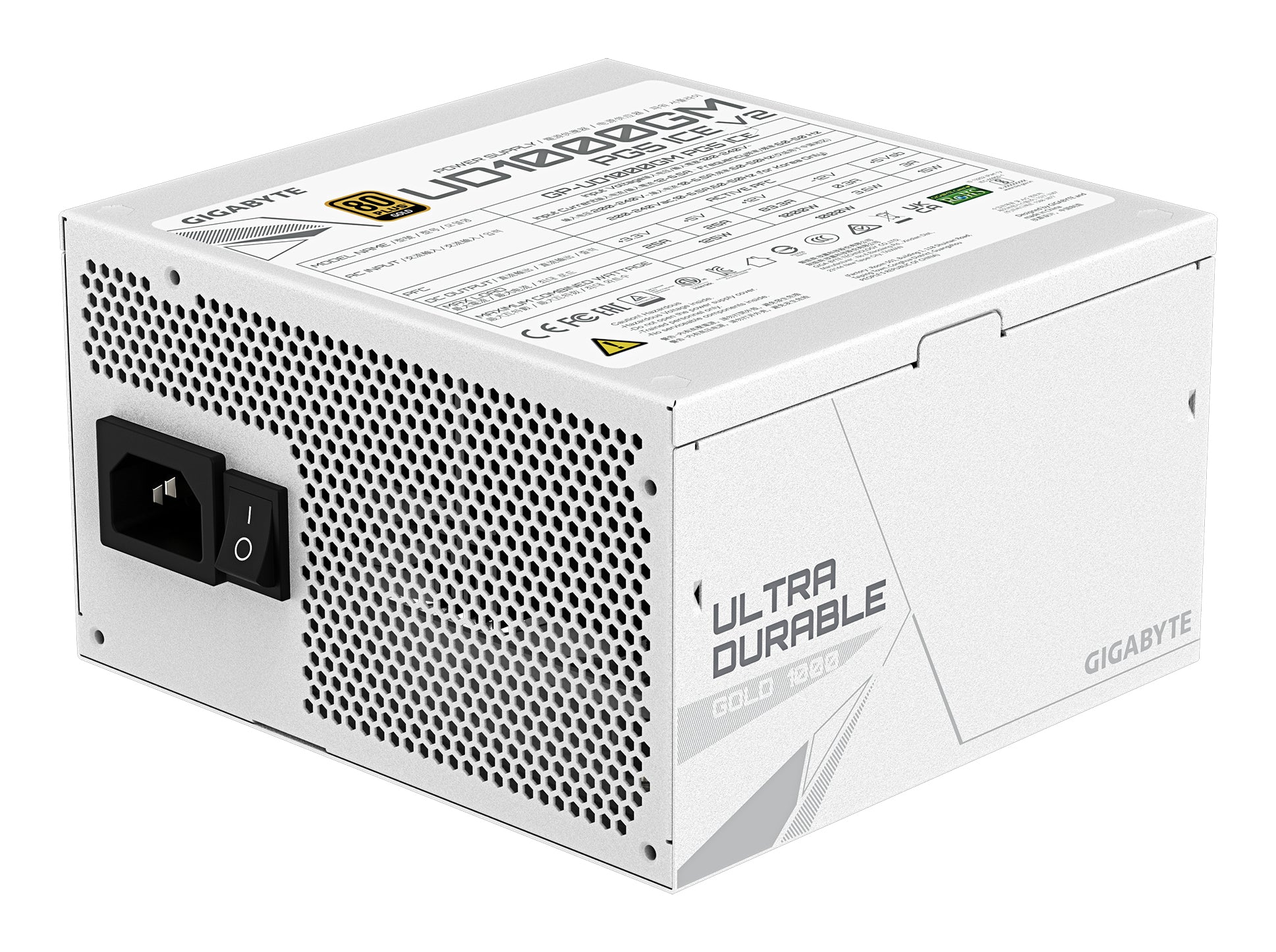GIGABYTE UD1000GM PG5 V2 ICE Fuente de Alimentación – PCIe Gen 5.1, 80 PLUS Gold, Diseño completamente modular, Ventilador de 120 mm, Compatible con ATX 3.1, Enchufe EU