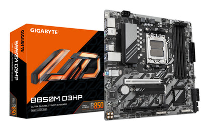 GIGABYTE B850M D3HP Placa Base - Procesadores AMD Ryzen Serie 9000, 5+2+2 fases VRM digitales, hasta 8200MHz DDR5 (OC), 1xPCIe 5.0 + 1xPCIe 4.0 M.2, LAN GbE, USB 3.2 Gen 2