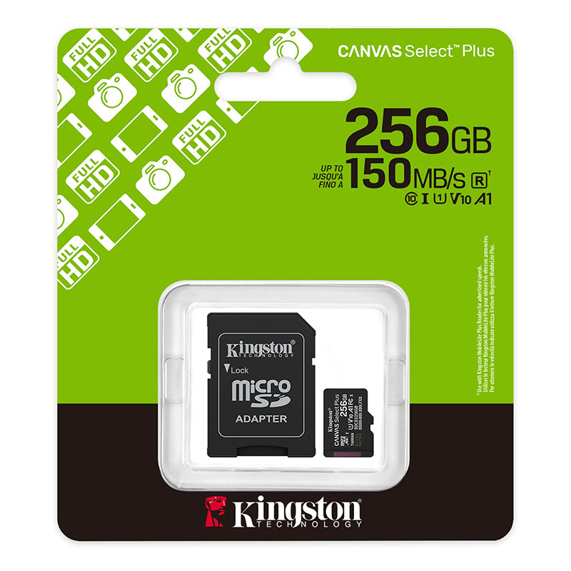 Tarjeta De Memoria Kingston 256gb Microsd Canvas Select Plus -150mb/seg - Uhs-i Clase